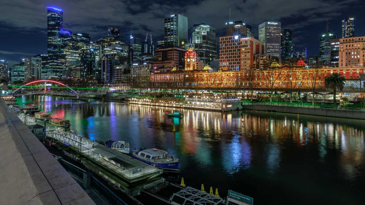 Yarra River at night with buildings lit up in background