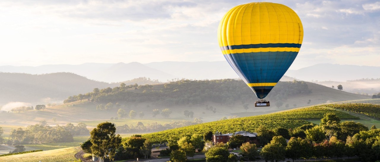 hot air balloon over Yarra Valley